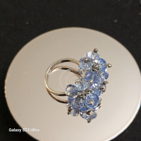 Blue Swarovski Bead Cluster Ring in Silver - Picture 7 of 7